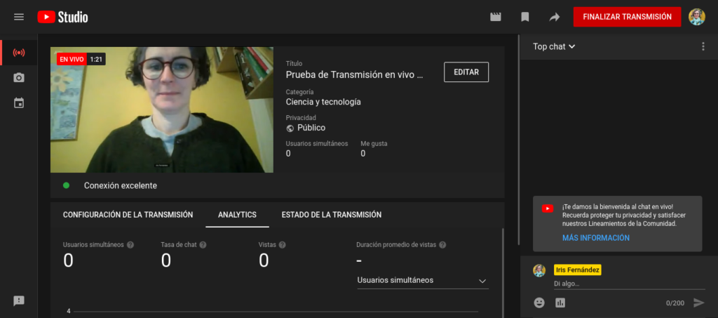 Transmisión en curso a través de Youtube