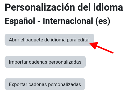 Hacer clic en la opción "Abrir el paquete de idioma para editar"