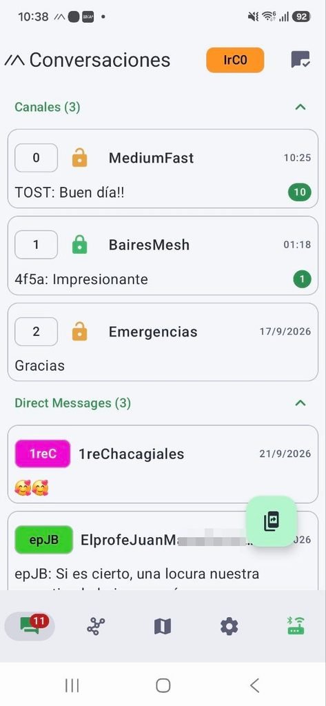 Pantalla del software Meshtastic